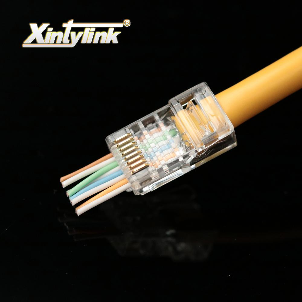 xintylink 50pcs EZ rj45 connector rj45 plug cat6 cat5e network connector male utp 8P8C unshielded modular terminals have hole