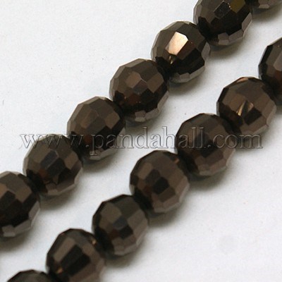 Electroplate Glass Beads Strands, Full Plated, Faceted, Round, Coffee, 6mm; Hole: 1mm, about 100pcs/strand, 21