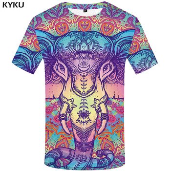 KYKU Elephant Tshirt Men Animal T-shirt Colorful Flower 3d Print T Shirt Anime Clothes Gothic Hip Hop Mens Clothing Streetwear