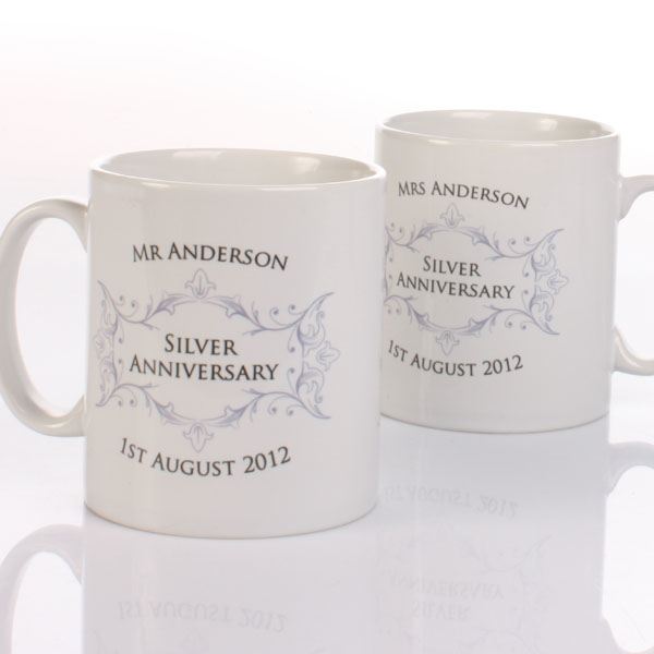 Pair of Personalised Silver Anniversary Mugs
