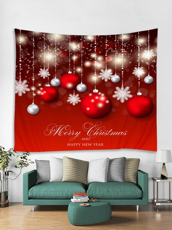 Christmas Balls Snowflakes Print Tapestry Wall Hanging Art