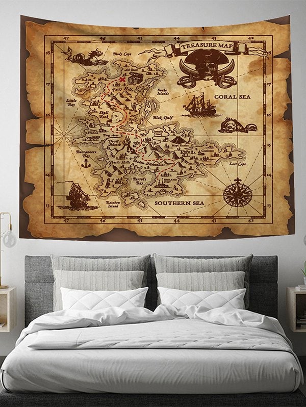 Retro Treasure Map Print Tapestry Wall Hanging Art Decoration