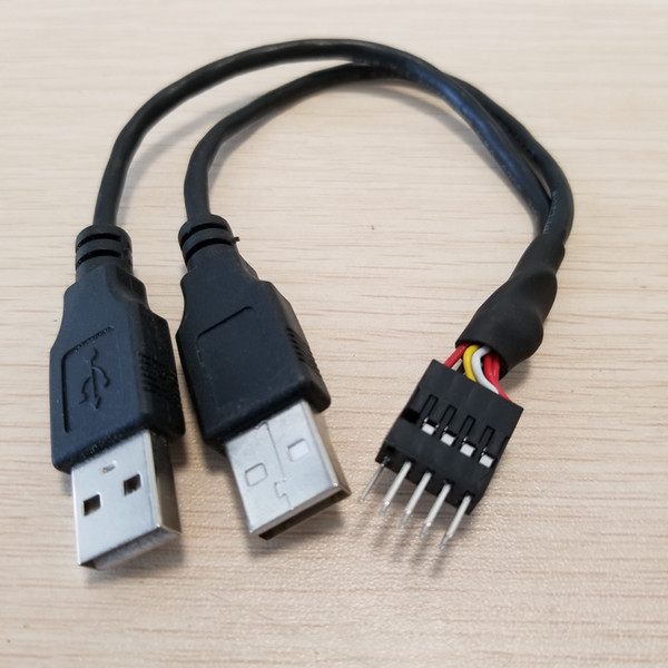 10pcs/lot dual usb a male to pc case internal 9-pin dupont connector adapter cable 20cm 24awg shielding