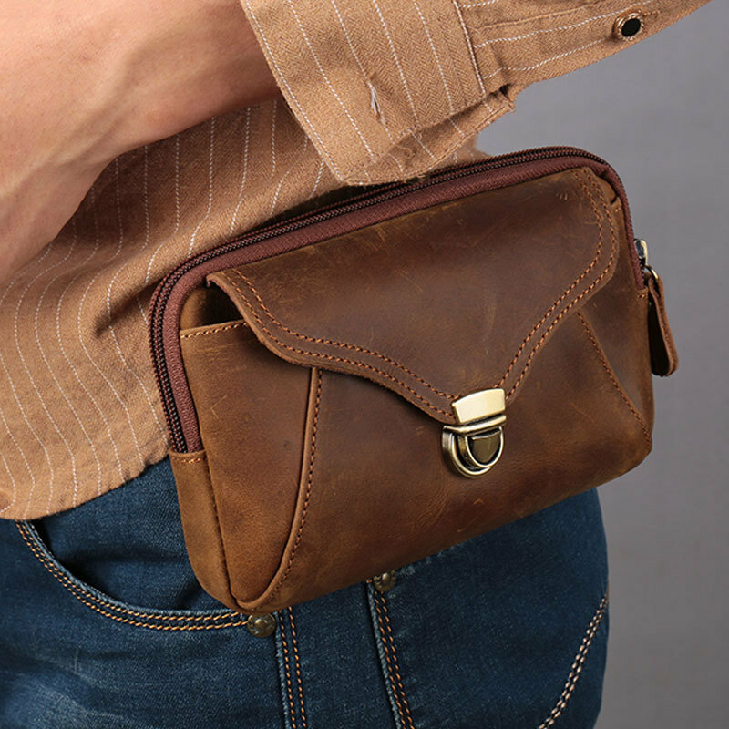 Männer Echtes Leder Business Retro 6,3-Zoll-Handytasche Taillentasche Brieftasche mit Gürtelschlaufe