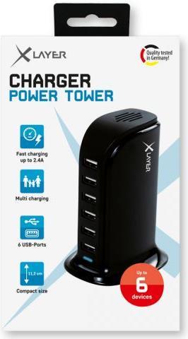 XLayer Power Tower 6-Port USB Black Auto Schwarz Ladegerät für Mobilgeräte (213066)