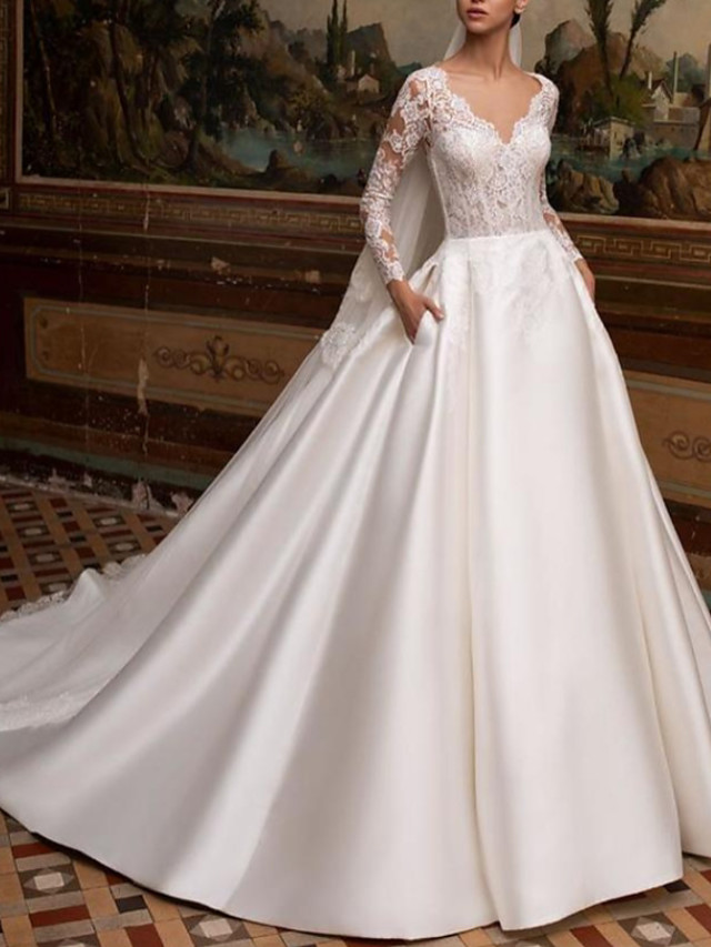 A-Line Simple Long Sleeve Wedding Dresses Plus Size
