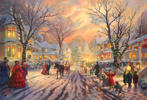 thomas kincaid 1-55 happy christmas home decor handpainted &hd print oil paintings on canvas wall art pictures 191115