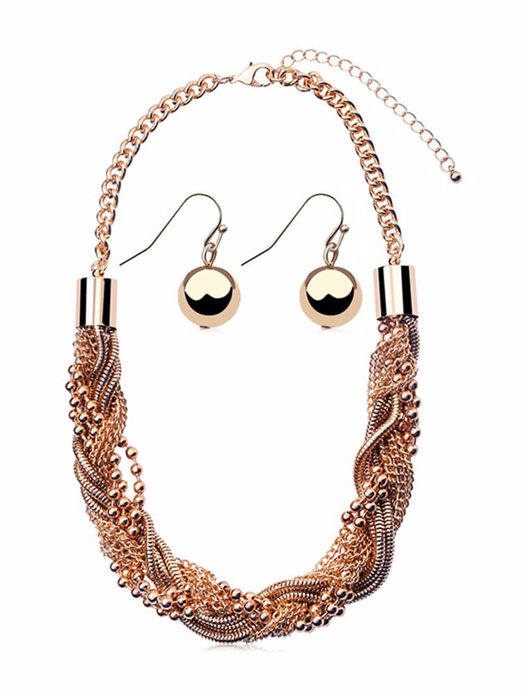 Beaded Layered Chain Necklace and Hook Earrings Set