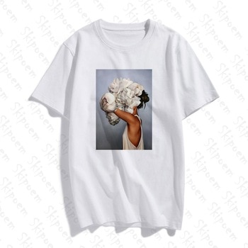 New Cotton Harajuku Aesthetics Tshirt Sexy Flowers Feather Print Short Sleeve Tops & Tees Fashion Casual Couple T Shirt