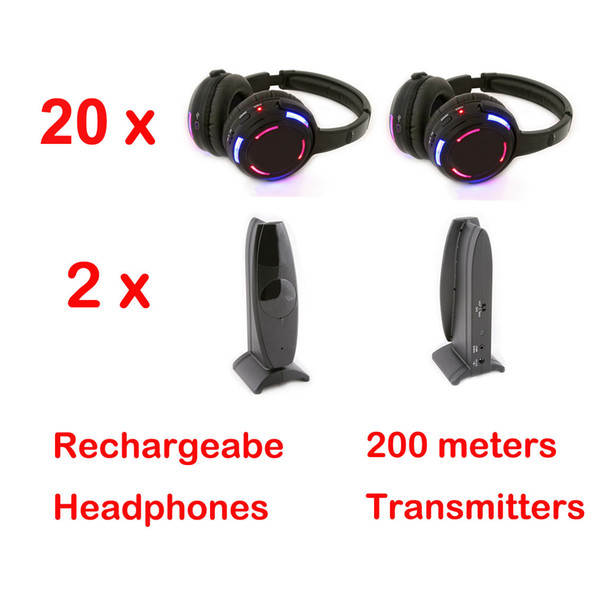 BEST Silent Disco Sound System / Quiet Clubbing wireless headphones with Transmitter (20pcs silent disco headphones +2pcs Transmitters)