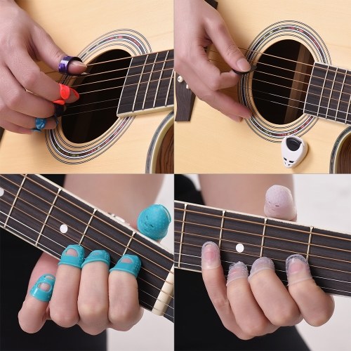 Kit d'accessoires pour guitare Comprend 20pcs Silicone Guitar Finger Protectors + 10pcs Picks-Guitar + 4pcs
