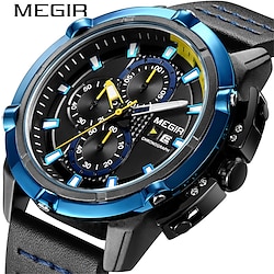 MEGIR New Men Luxury Personality Military Chronograph Quartz Watch Retro Calendar Waterproof Leather Watches Multifunction 2062G Lightinthebox