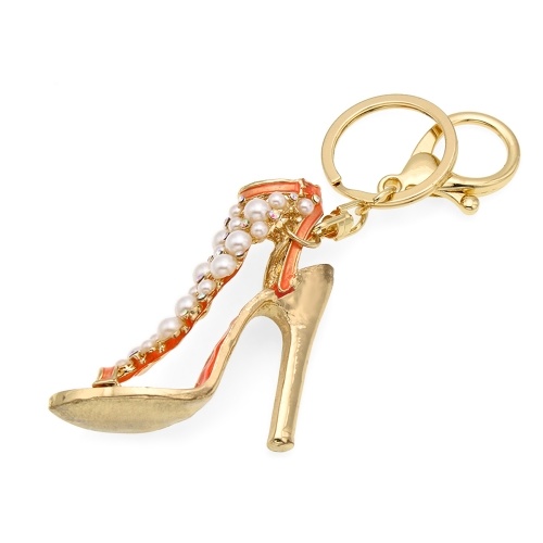 High-Heeled Shoes Key Chain Zinc Alloy Rhinestone Key Ring with Clip Hook Handbag Purse Car Pendant Ornament Decor