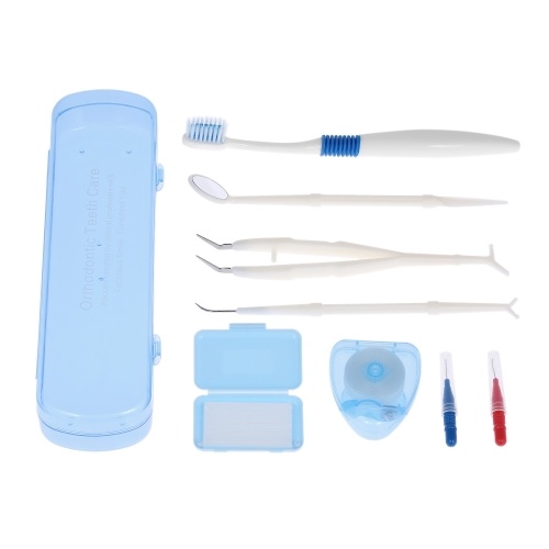 Orthodontic Teeth Care Set Toothbrush Dental Wax Floss Mirror Tweezer Probe