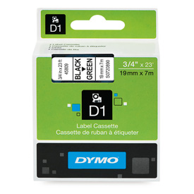 Dymo 45809 19mm x 7m Black on Green Tape