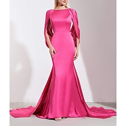 Mermaid / Trumpet Empire Elegant Wedding Guest Formal Evening Dress Jewel Neck Backless Sleeveless Court Train Charmeuse with Draping Pure Color 2022 Lightinthebox