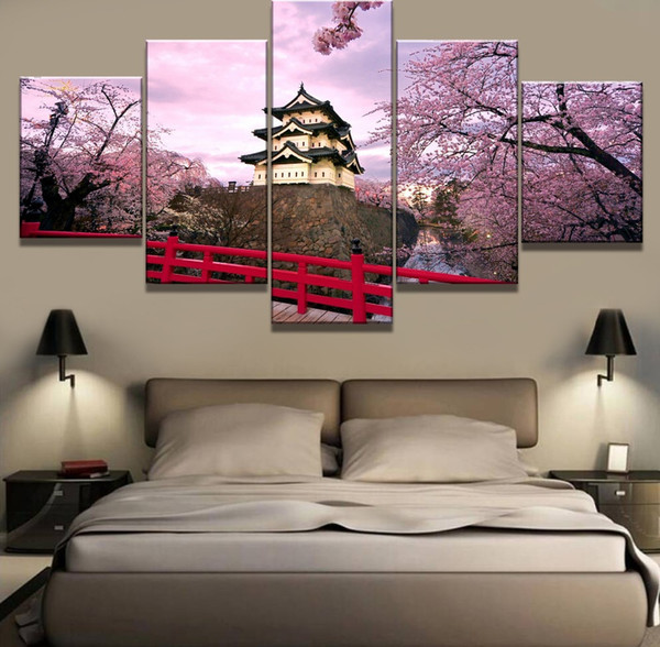 frame 5 piece hd print painting cherry blossom japan cuadros landscape canvas wall art home decor for living room unique gift