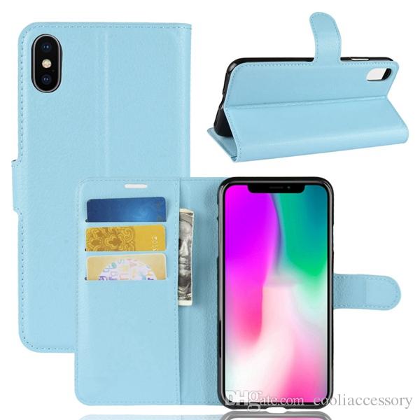 Litchi Flip Wallet Leather Case For Iphone X XS MAX XR Samsung Galaxy A9 Star A8 MOTO E5 Play Oppo R15 PRO Stand Leechee ID Card Skin Cover