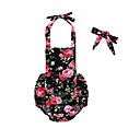 2pçs bebê Para Meninas Activo / Boho Diário / Feriado Floral Peplum / Estilo Floral / Estampado Sem Manga Algodão / Poliéster Maiô Preto