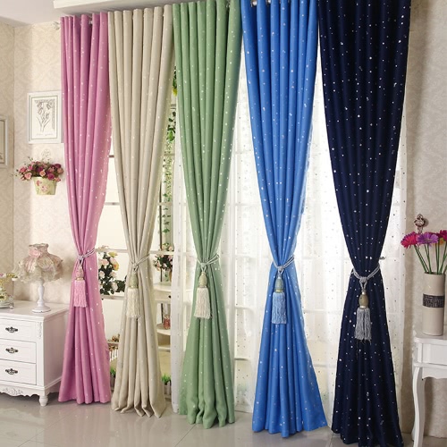 Anself 2PCS 100*250cm Modern Punching Grommet Blackout Curtain Linings Panel Bright Colored Stars Curtains Soft Window Drape Classy Decoration Draperies for Living Room Bedroom Size 39