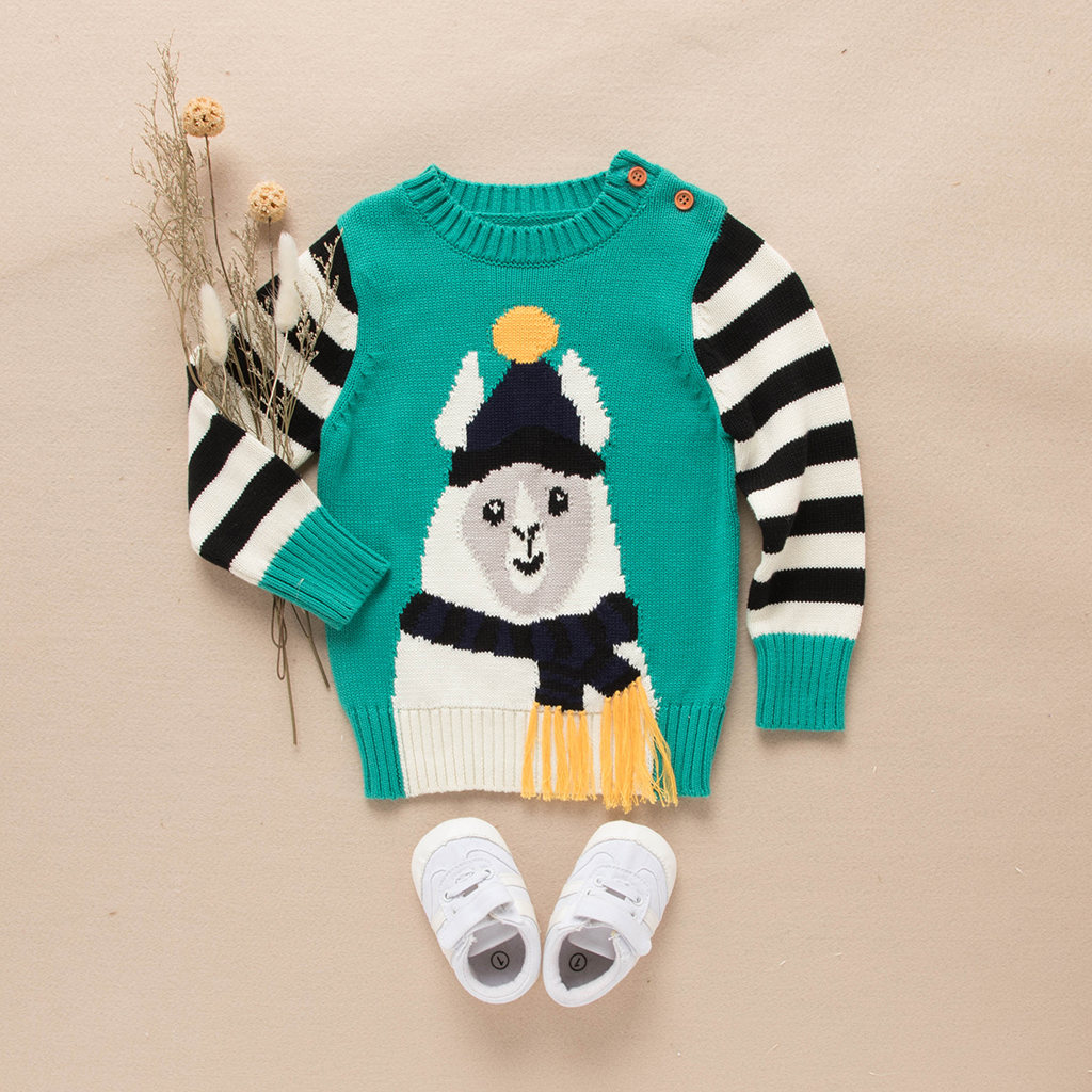 Baby / Toddler Stylish Bear Print Striped Long-sleeve Knitted Sweater (No shoes)
