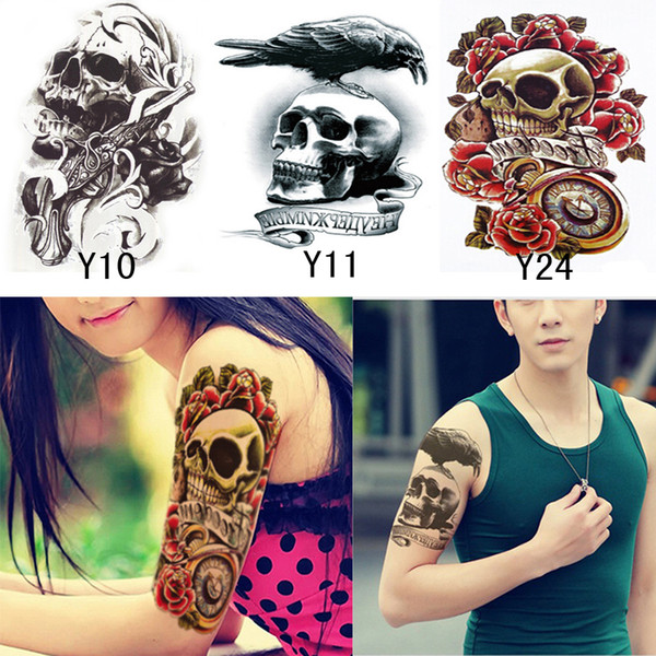 wholesale- 3pcs women men temporary tatoo henna cool skull tattoo waterproof fake tattoos tatuagem tatouage 3d body art sleeve diy stickers