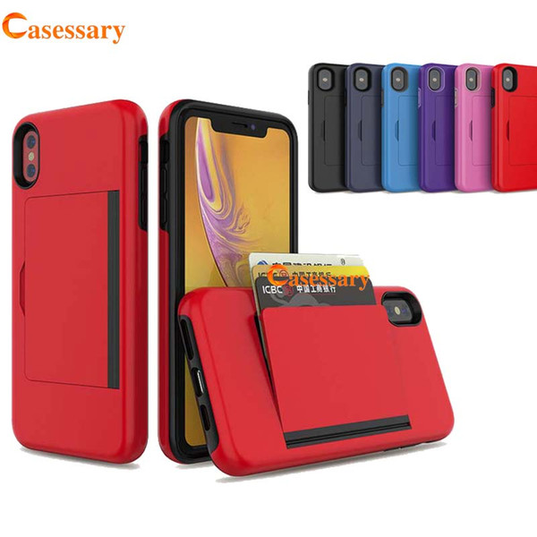 hybrid armor dual layer card holder defender cases for iphone 11 pro max xr xs samsung a10e note 10 plus stylo 5 k40