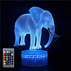 Lampe d'éléphant de bureau de veilleuse 3D illusion avec télécommandeamp;ampli; interrupteur tactile 16 couleurs cadeau de décoration pour les enfants