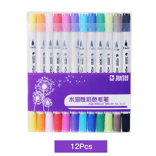 12Pcs Watersoluble Double Headed Mark Pen Soft Head Colorful Hand Drawing Pen Suit