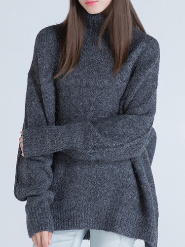 Knitted Casual Plain Long Sleeve Sweater