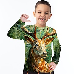 Boys 3D Deer Tee Shirt Long Sleeve 3D Print Fall Winter Sports Fashion Streetwear Polyester Kids 3-12 Years Crew Neck Outdoor Casual Daily Regular Fit miniinthebox