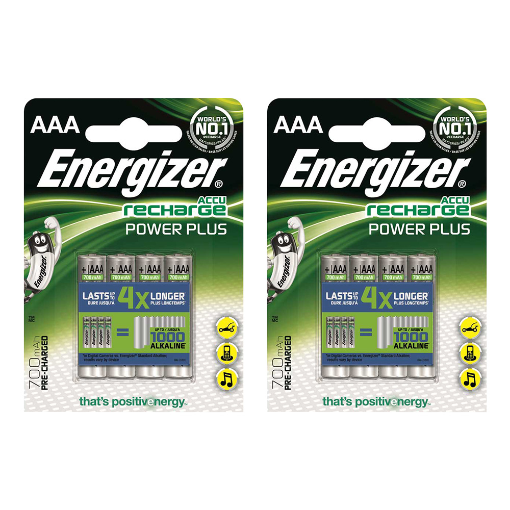 Energizer AAA Rechargeable Batteries Power Plus AAA 700 mAh Pre-Charged - Value 8 Pack