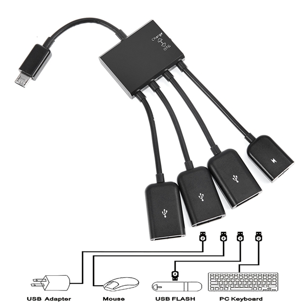 4 in 1 Micro-USB-OTG-Hub 4-Port Spliter bis 1 OTG-Host-Adapter-Konverter Verl?ngerungskabel mit Ladefunktion HHI-495780
