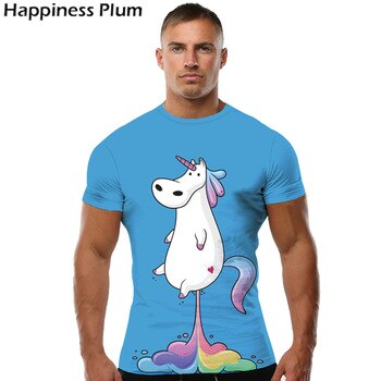 KYKU Unicorn Tshirt Men Animal T Shirt Funny T Shirts Rainbow Horse 3d Print T-shirt Hip Hop Tee Cool Blue Mens Clothing 2018