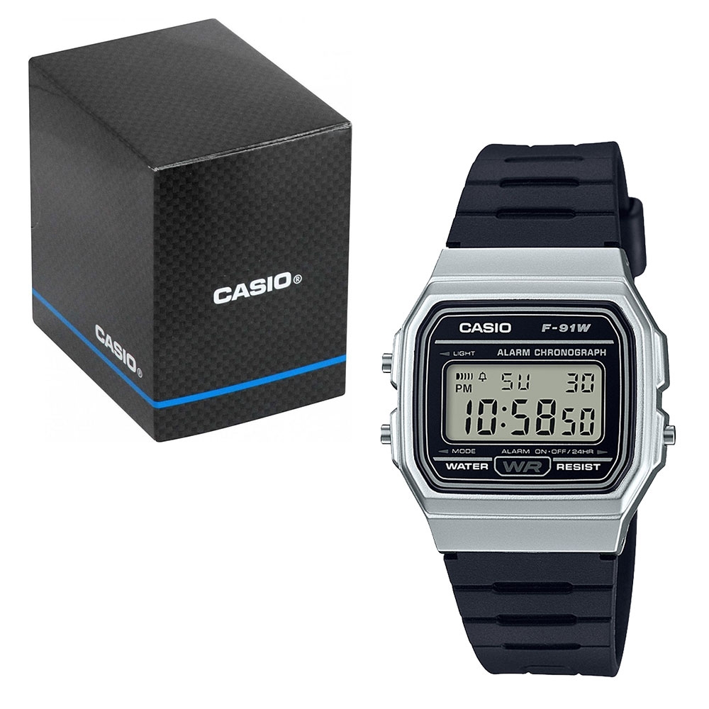 Casio Classic Digital LCD Watch Stainless with Stopwatch, Alarm, etc. F-91WM-7AEF