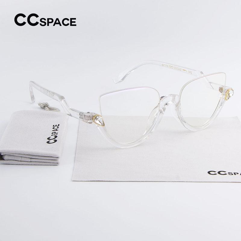 CCSPACE Crystal Diamonds Transparent Frames Glasses Classic Frame Brand Designer Women EyeGlasses Clear Lens Eyewear SU242