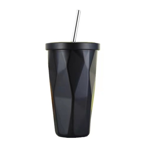 500ml Fashion Water Cup Home & Travel Verwenden Sie tragbare auslaufsichere Edelstahl-Wasserflasche mit Deckel und Strohhalm