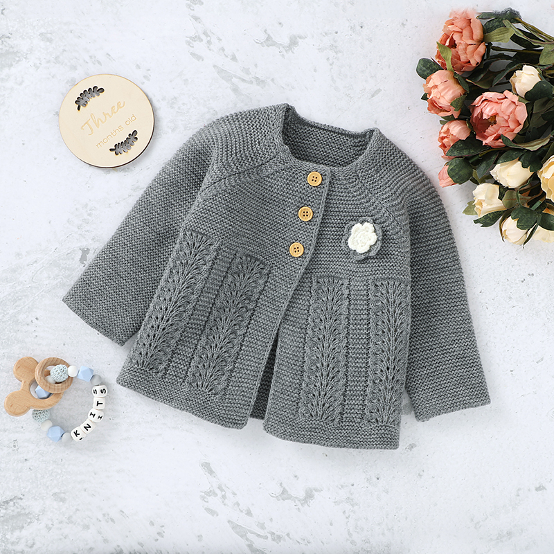 Baby Girl Sweet Flower Decor Knitted Coat