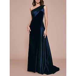 A-Line Maxi Elegant Wedding Guest Formal Evening Dress One Shoulder Sleeveless Sweep / Brush Train Satin with Pleats Splicing 2022 Lightinthebox