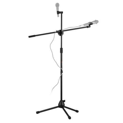 Support de microphone pliable réglable Support de microphone trépied pour voix en direct avec bras de flèche 2 supports de clip micro antidérapants