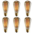 BRELONG 6 pcs E27 40W ST64 Dimmable Edison Decorative Bulb Warm White