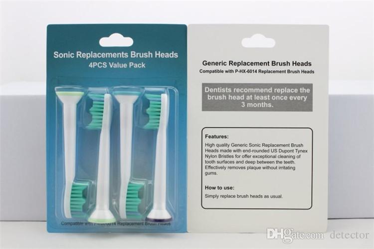 2016 free shipping 4Pcs/set Toothbrush Head Toothbrush Replacement Heads Fits for Philips Sonicare P-HX-6014/HX6014 Tooth brush
