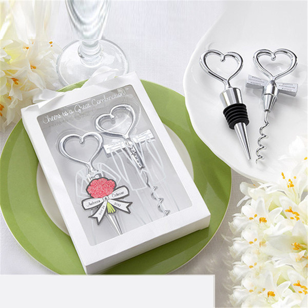 Wine Bottle Opener Heart Shape High Quality Combination Wine Corkscrew and Stopper Wedding Gift Party Favors For Kitchen Tools