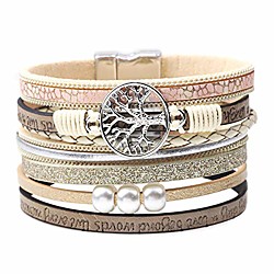 boho tree of life multilayer leather wrap bracelet,handmade braided magnetic buckle gorgeous cuff casual bangle Lightinthebox