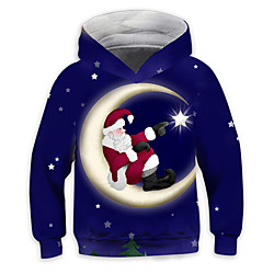 Kids Boys' Christmas Hoodie Long Sleeve Royal Blue 3D Print Moon Santa Claus Daily Indoor Outdoor Active Fashion Daily Sports 3-12 Years Lightinthebox