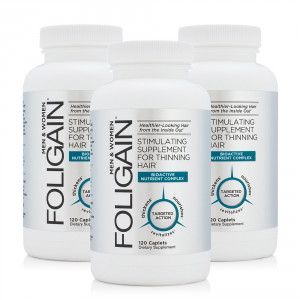 Foligain Thinning Hair Supplement - Stimulating Hair Formula for Men & Women - 120 Caplets - 3 Packs
