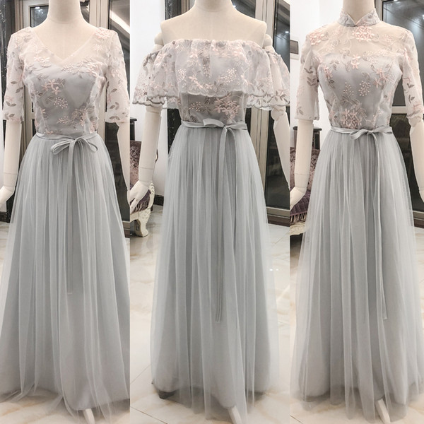 Embroidery Party Beach Plus Size Junior Women Ladies Dusty Blue Gray Bridesmaid Dresses Sisters Wedding Tulle Bandage Dress 99