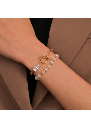 Gold Metal Asymmetric Pearl Bracelet Set