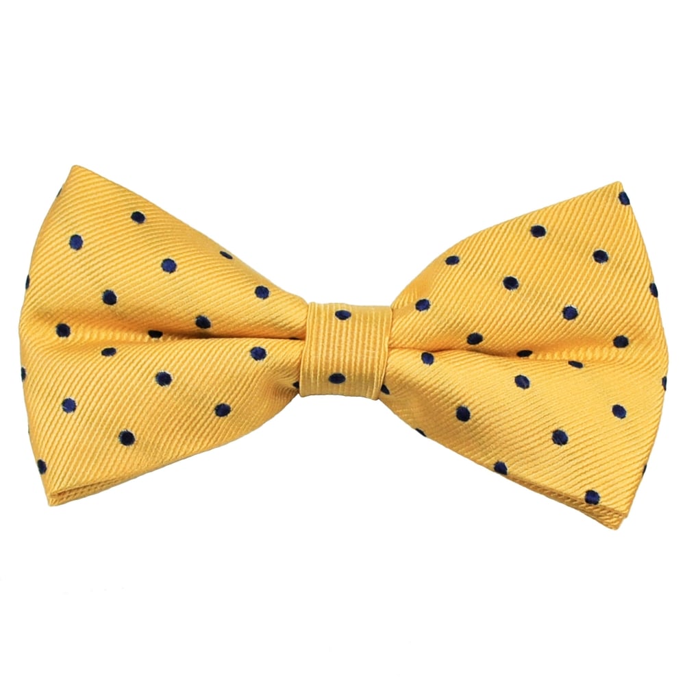 Yellow & Navy Blue Polka Dot Silk Bow Tie