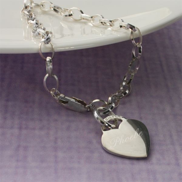 Sterling Silver Link Bracelet With Heart in Personalised Box